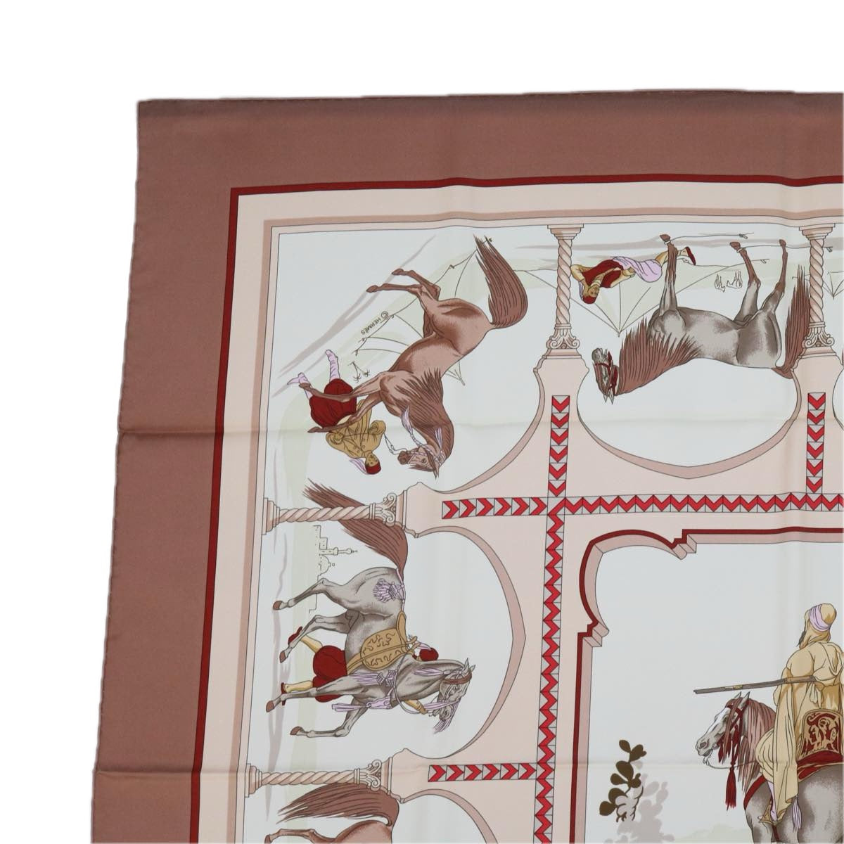 HERMES Carre 90 CHEVAUX ARABES Scarf Silk Brown Auth am5302 - 0