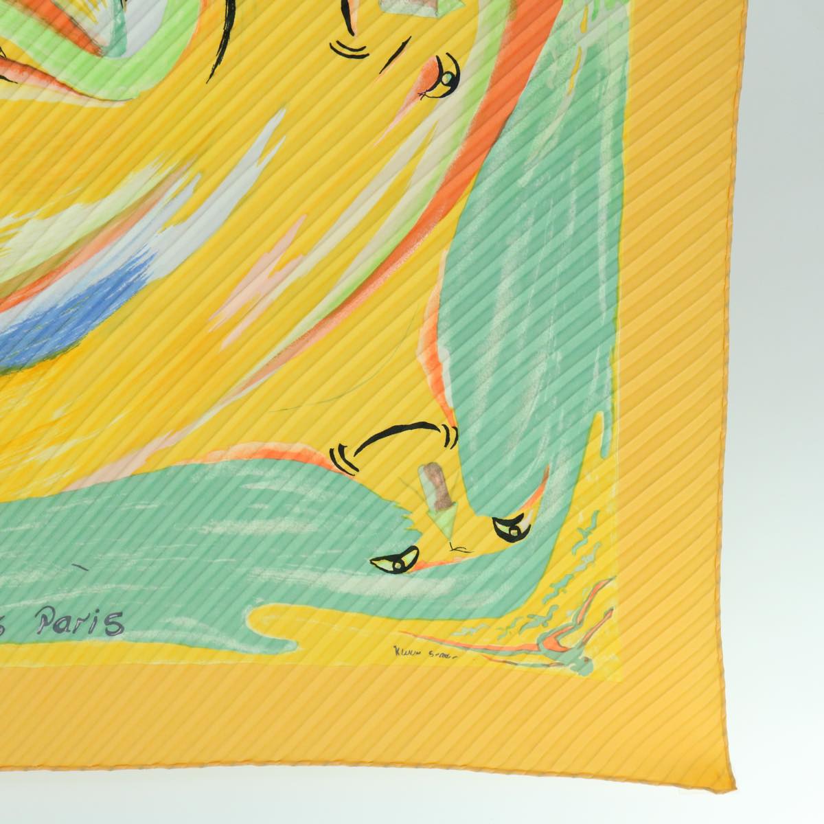 HERMES Carre Pleated Smiles in Third millenary Scarf Silk Yellow Auth am5305