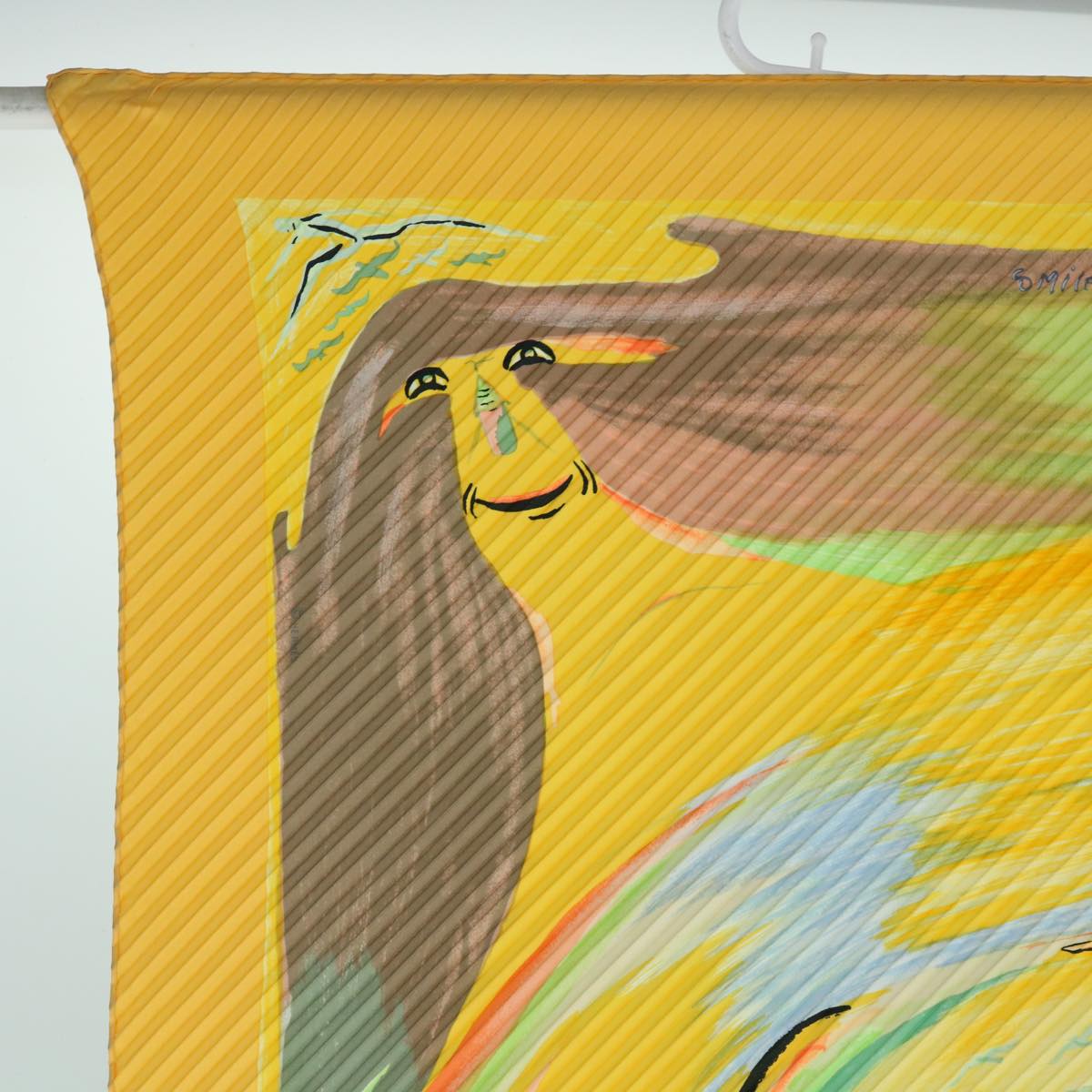 HERMES Carre Pleated Smiles in Third millenary Scarf Silk Yellow Auth am5305 - 0