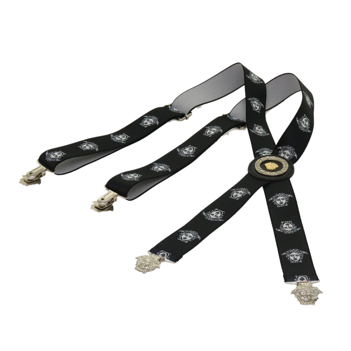 VERSACE Medusa Suspenders Belt Black White Auth am5306 - 0