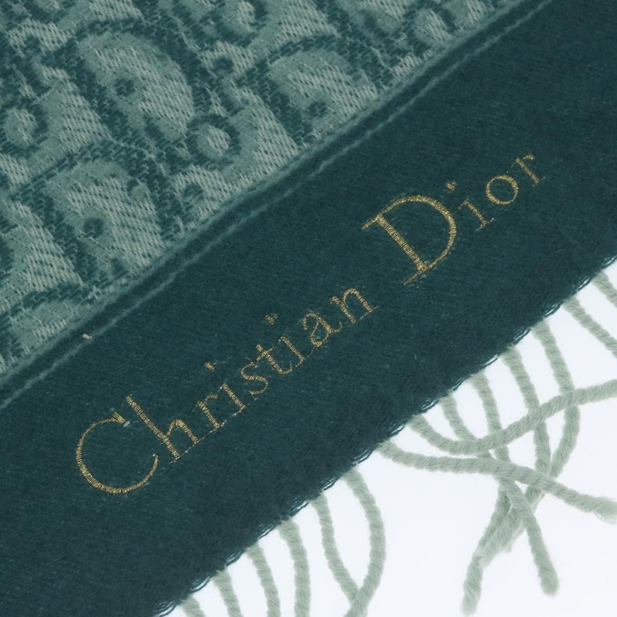 Christian Dior Trotter Canvas Lap Blanket Towel Green Auth am5307