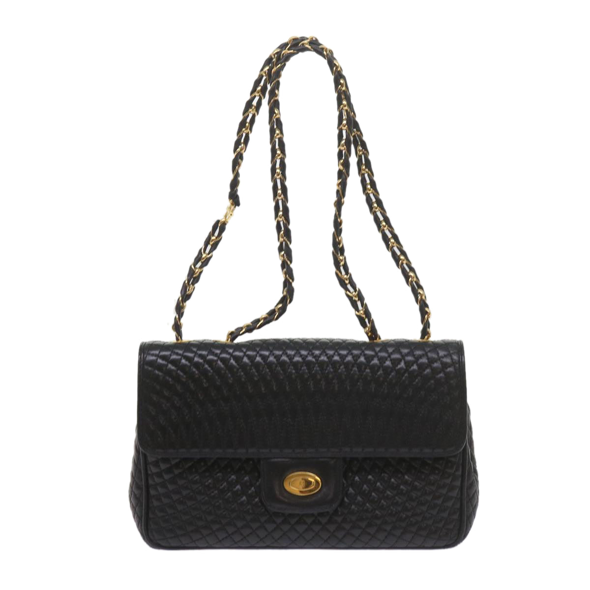 BALLY Quilted Chain Shoulder Bag Leather Black Auth am5308 - 0