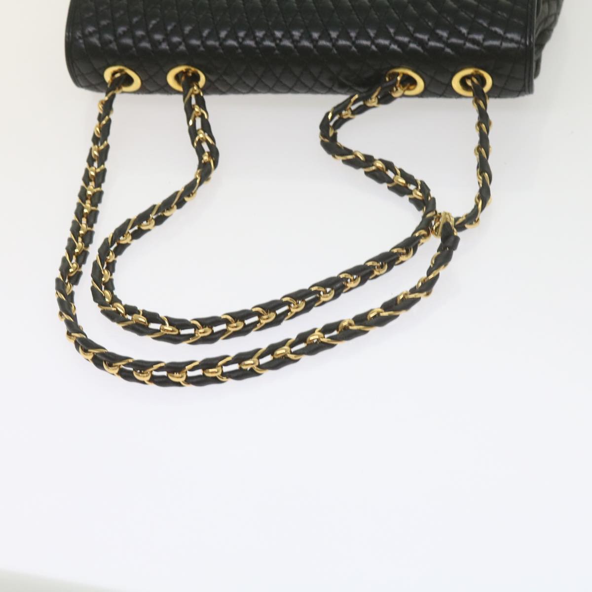 BALLY Quilted Chain Shoulder Bag Leather Black Auth am5308