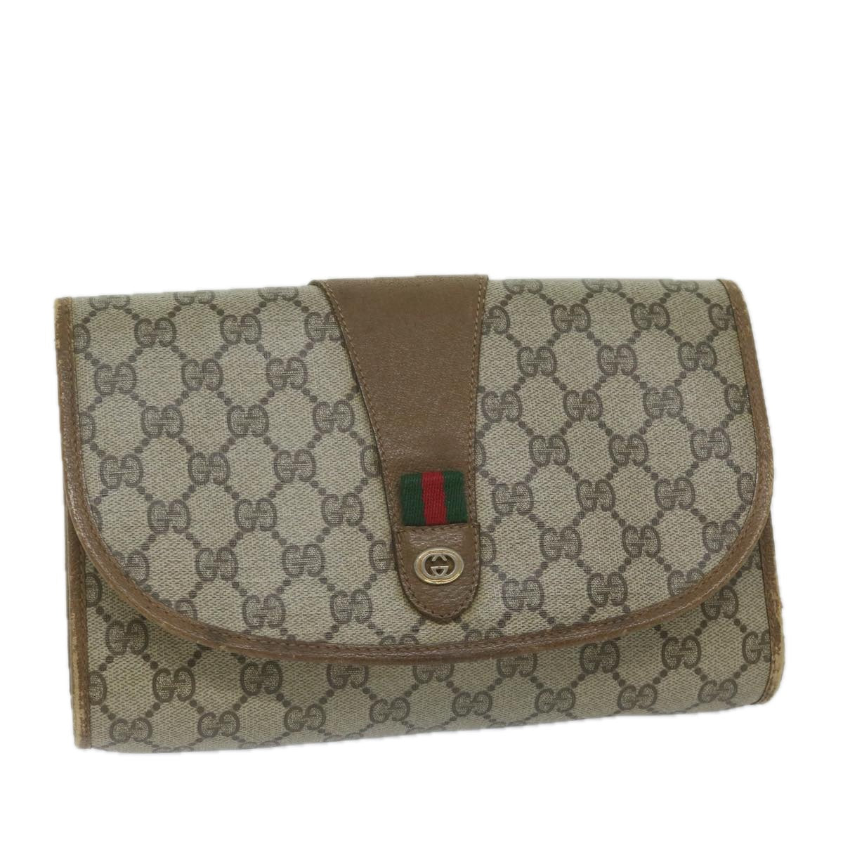 GUCCI GG Supreme Web Sherry Line Clutch Bag Beige Red 89 01 030 Auth am5314