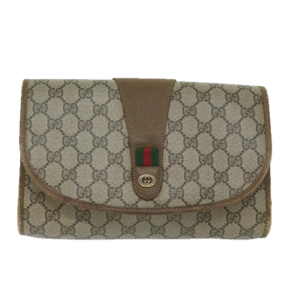 GUCCI GG Supreme Web Sherry Line Clutch Bag Beige Red 89 01 030 Auth am5314