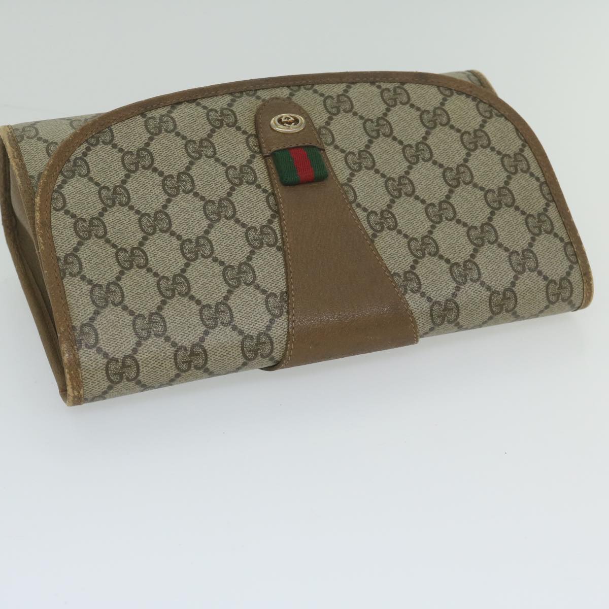 GUCCI GG Supreme Web Sherry Line Clutch Bag Beige Red 89 01 030 Auth am5314