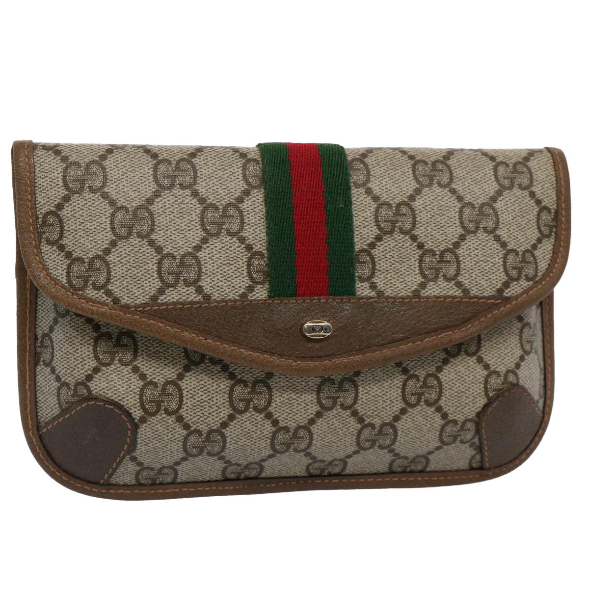 GUCCI GG Supreme Web Sherry Line Pouch Beige Red Green 89 01 021 Auth am5317