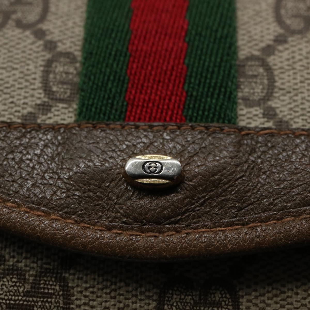 GUCCI GG Supreme Web Sherry Line Pouch Beige Red Green 89 01 021 Auth am5317