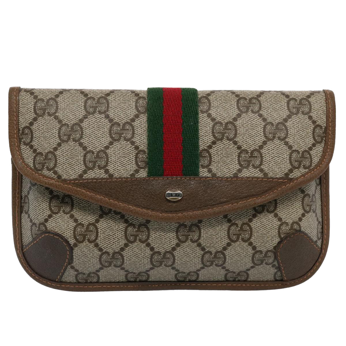 GUCCI GG Supreme Web Sherry Line Pouch Beige Red Green 89 01 021 Auth am5317