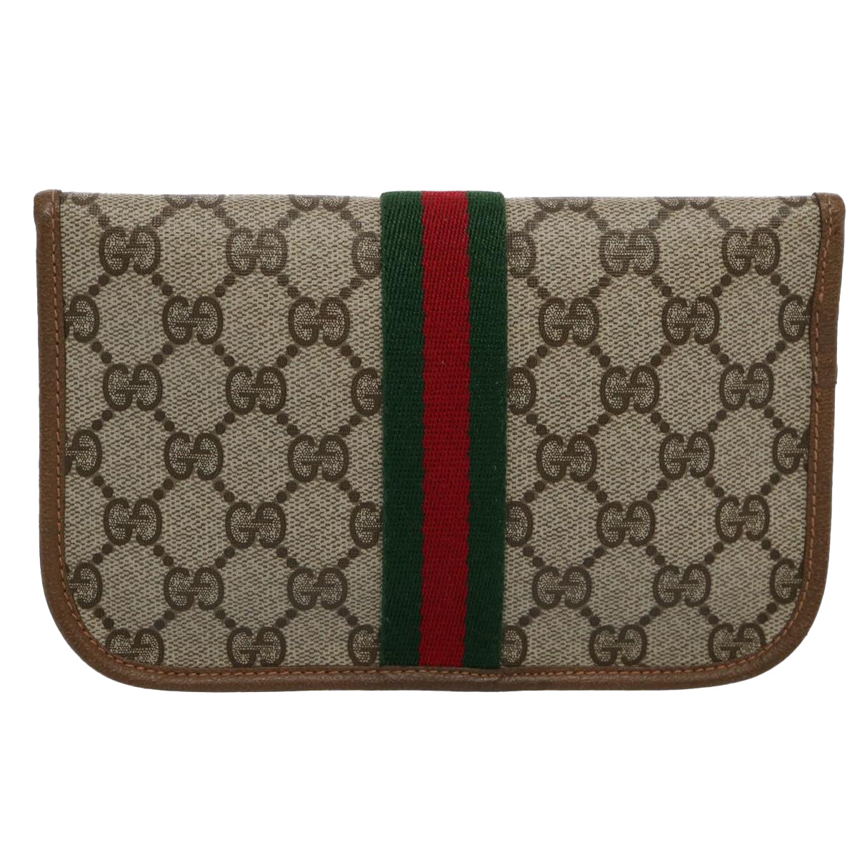 GUCCI GG Supreme Web Sherry Line Pouch Beige Red Green 89 01 021 Auth am5317 - 0