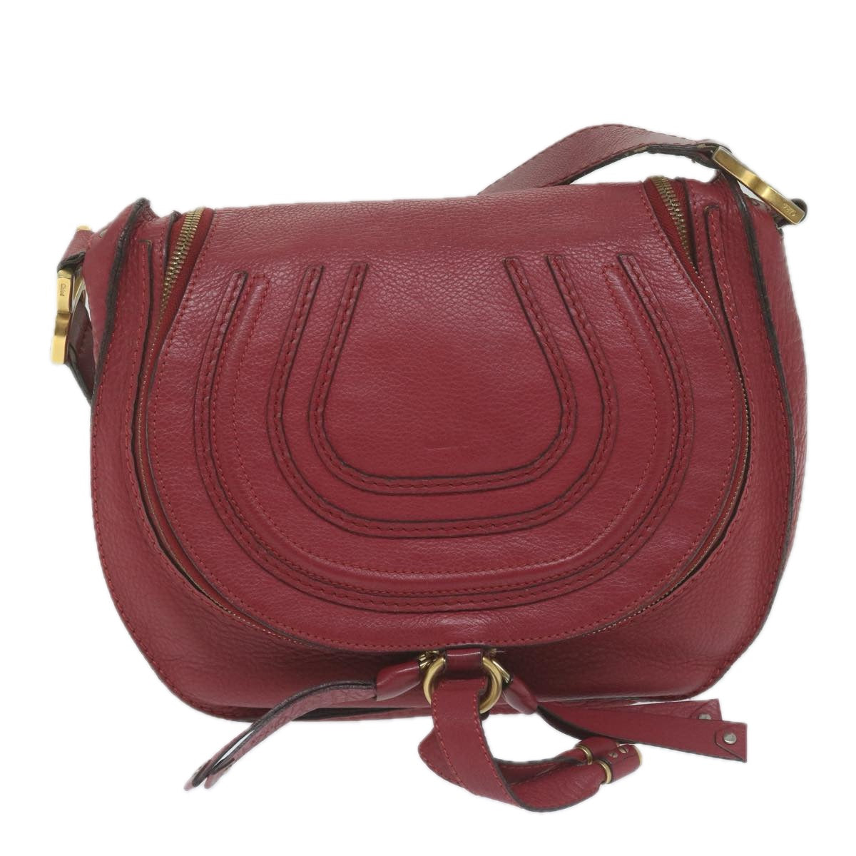 Chloe Mercy Shoulder Bag Leather Red Auth am5320