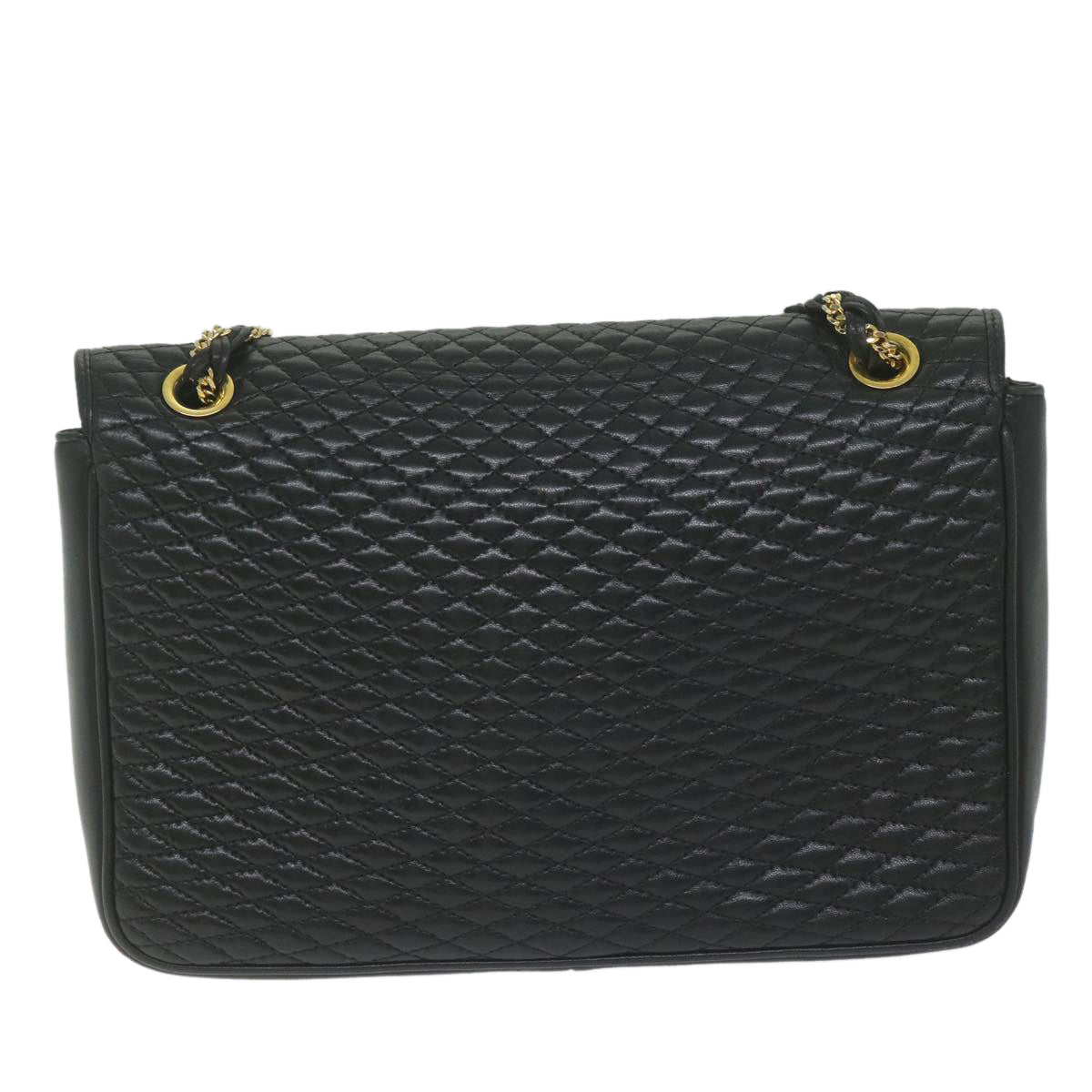 BALLY Quilted Chain Shoulder Bag Leather Black Auth am5340 - 0