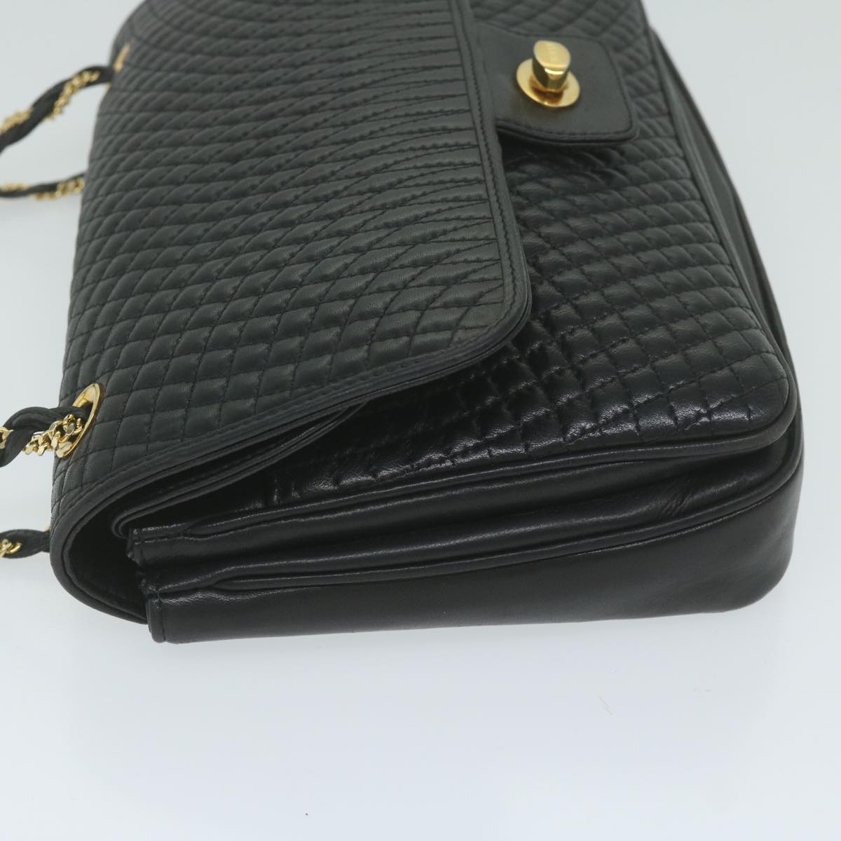 BALLY Quilted Chain Shoulder Bag Leather Black Auth am5340