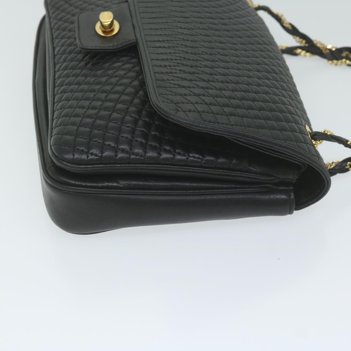BALLY Quilted Chain Shoulder Bag Leather Black Auth am5340