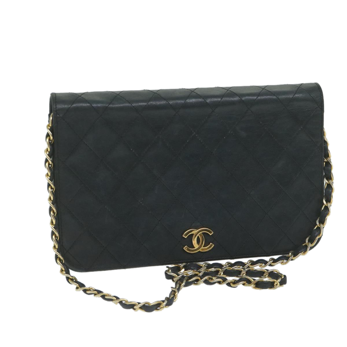 CHANEL Matelasse Chain Shoulder Bag Lamb Skin Black CC Auth am5375