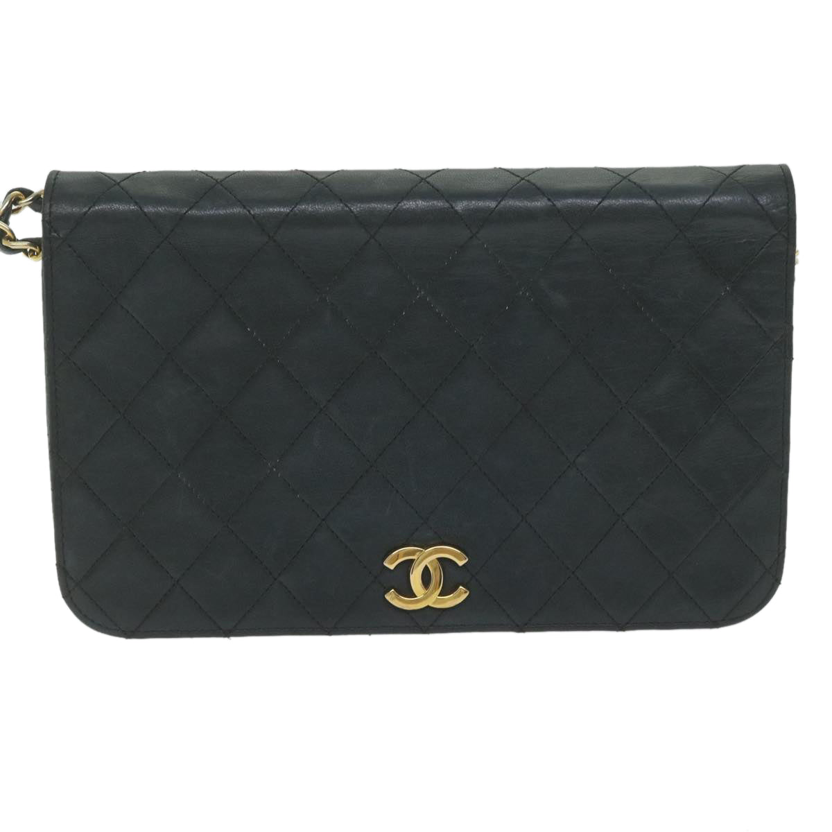 CHANEL Matelasse Chain Shoulder Bag Lamb Skin Black CC Auth am5375