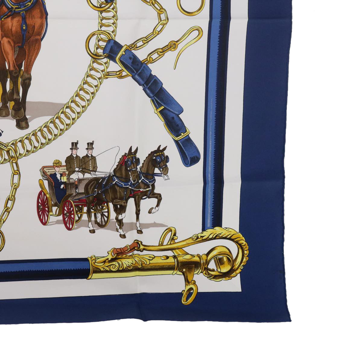 HERMES Carre 90 EQUIPAGES Scarf Silk Navy Auth am5379