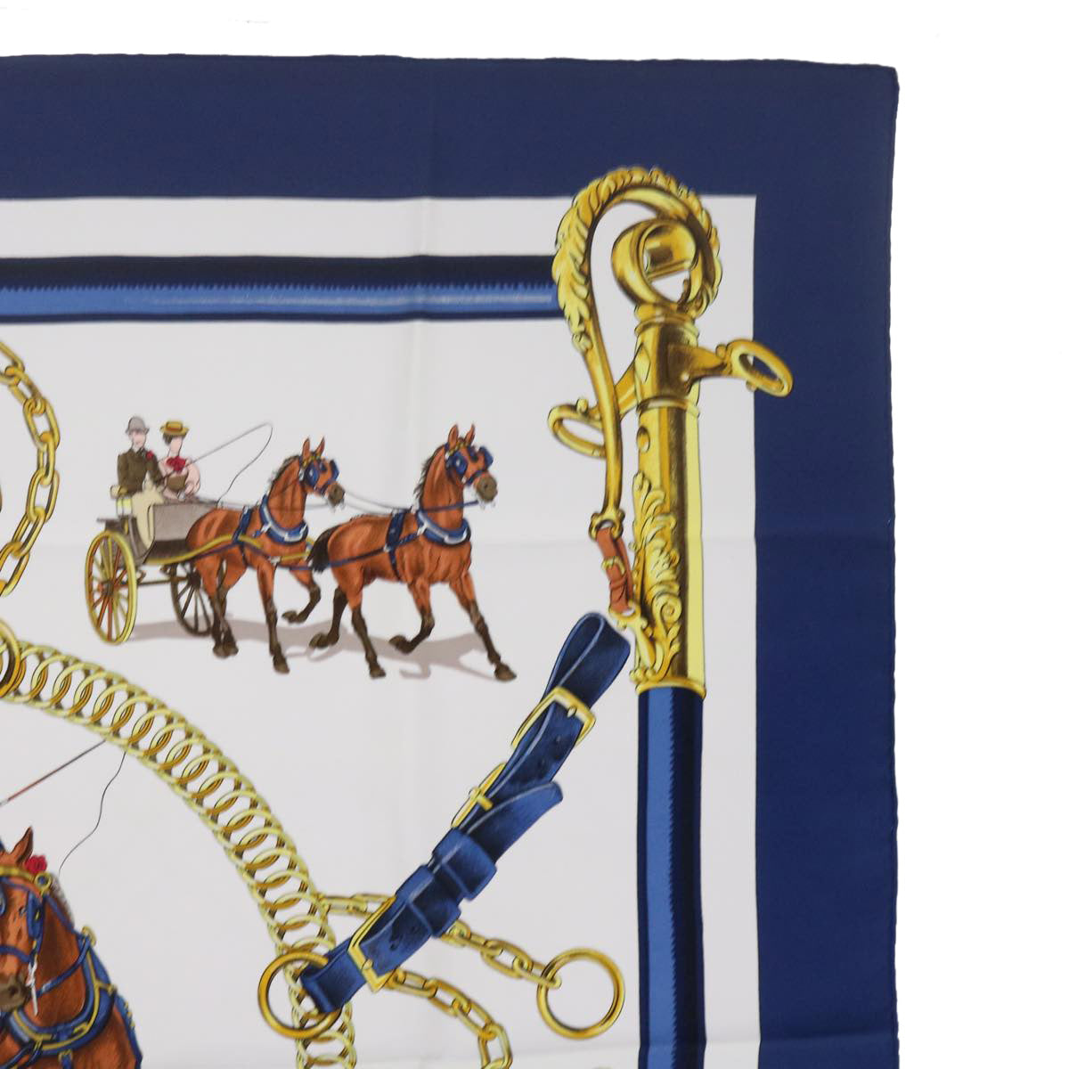HERMES Carre 90 EQUIPAGES Scarf Silk Navy Auth am5379