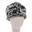 CHANEL COCO Mark Knitted Fabrics Hat Wool Black White CC Auth am5382-1