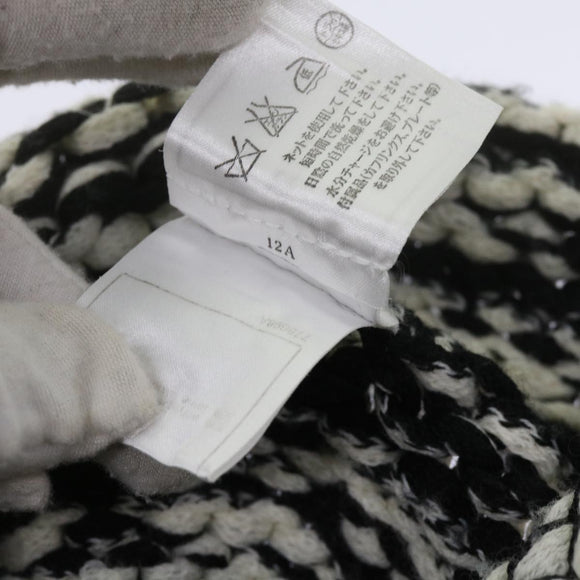 CHANEL COCO Mark Knitted Fabrics Hat Wool Black White CC Auth am5382