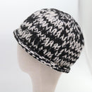 CHANEL COCO Mark Knitted Fabrics Hat Wool Black White CC Auth am5382-4