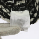 CHANEL COCO Mark Knitted Fabrics Hat Wool Black White CC Auth am5382-9
