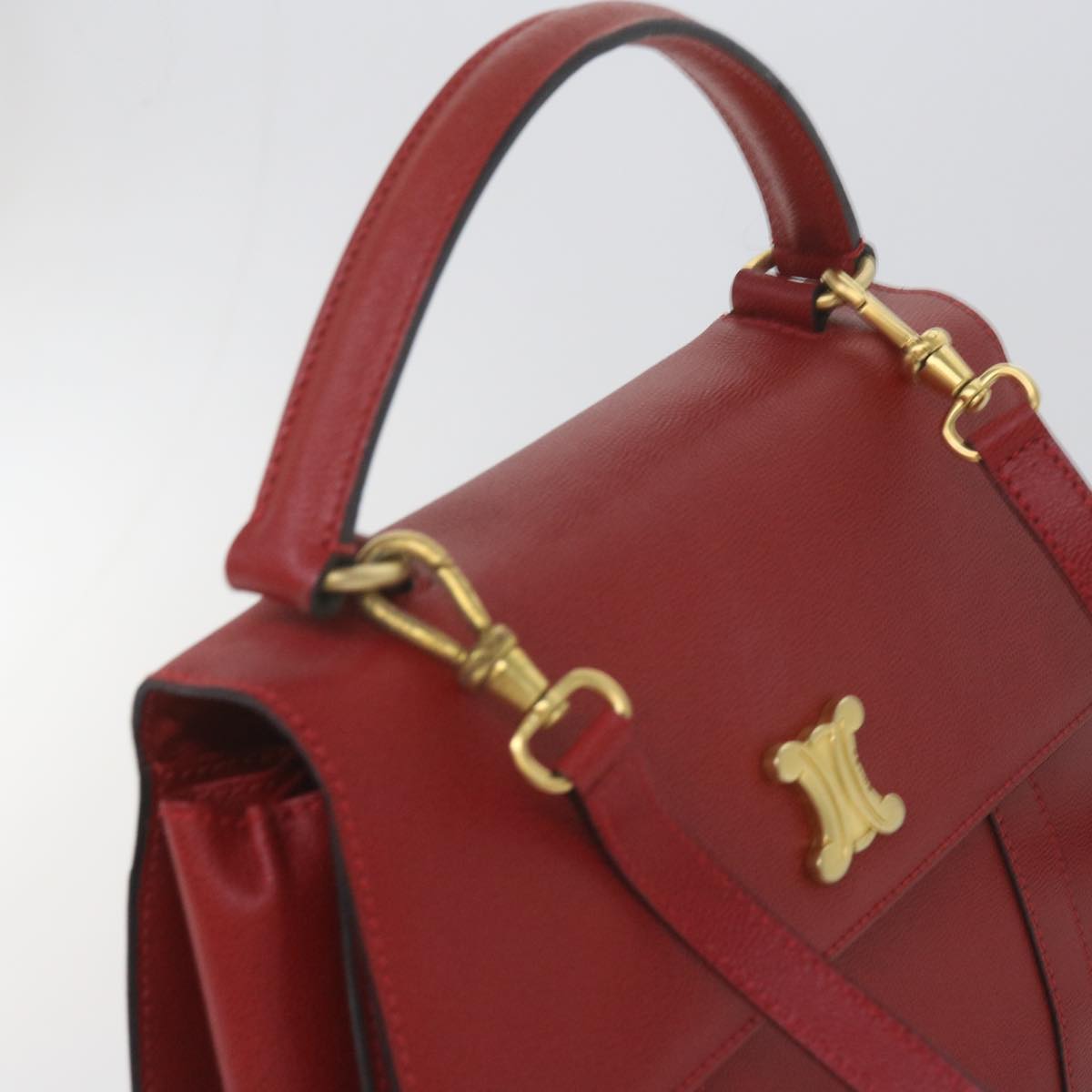 CELINE Hand Bag Leather 2way Red Auth am5388