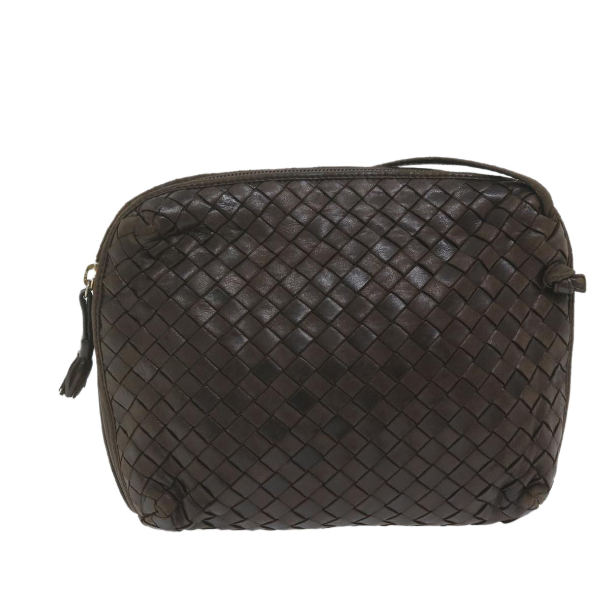 BOTTEGAVENETA INTRECCIATO Shoulder Bag Leather Vintage Brown Auth am5398