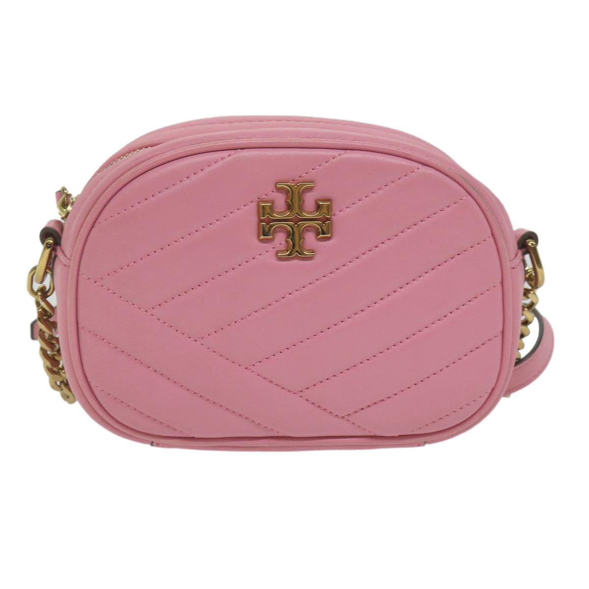 TORY BURCH Quilted Chain Shoulder Bag Leather Pink Auth am5420