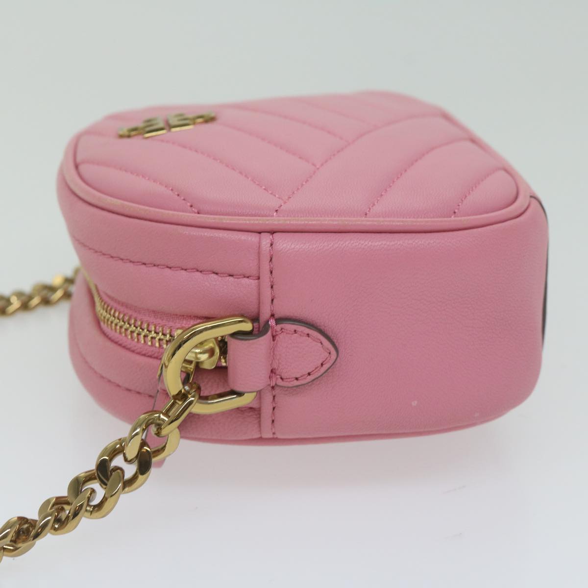 TORY BURCH Quilted Chain Shoulder Bag Leather Pink Auth am5420