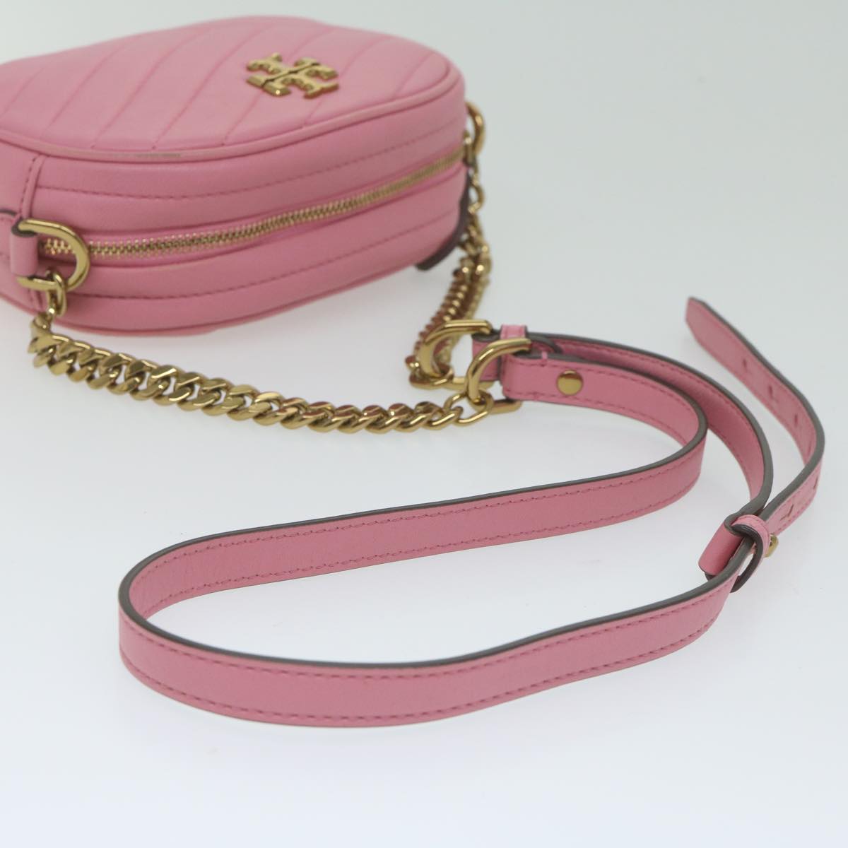 TORY BURCH Quilted Chain Shoulder Bag Leather Pink Auth am5420