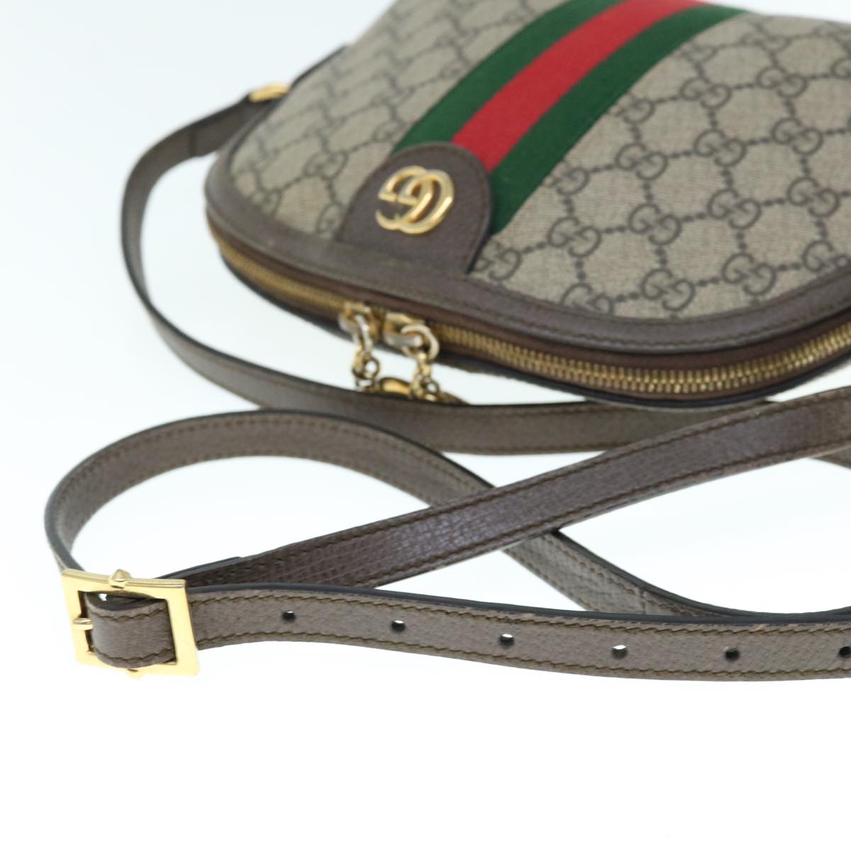 GUCCI GG Ophidia Web Sherry Line Shoulder Bag Beige Red Green 499621 Auth am5421