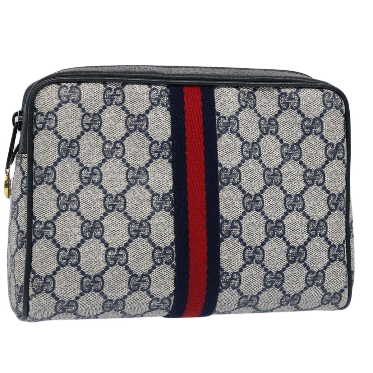 GUCCI GG Supreme Sherry Line Clutch Bag PVC Leather Red Navy 010 378 Auth am5423