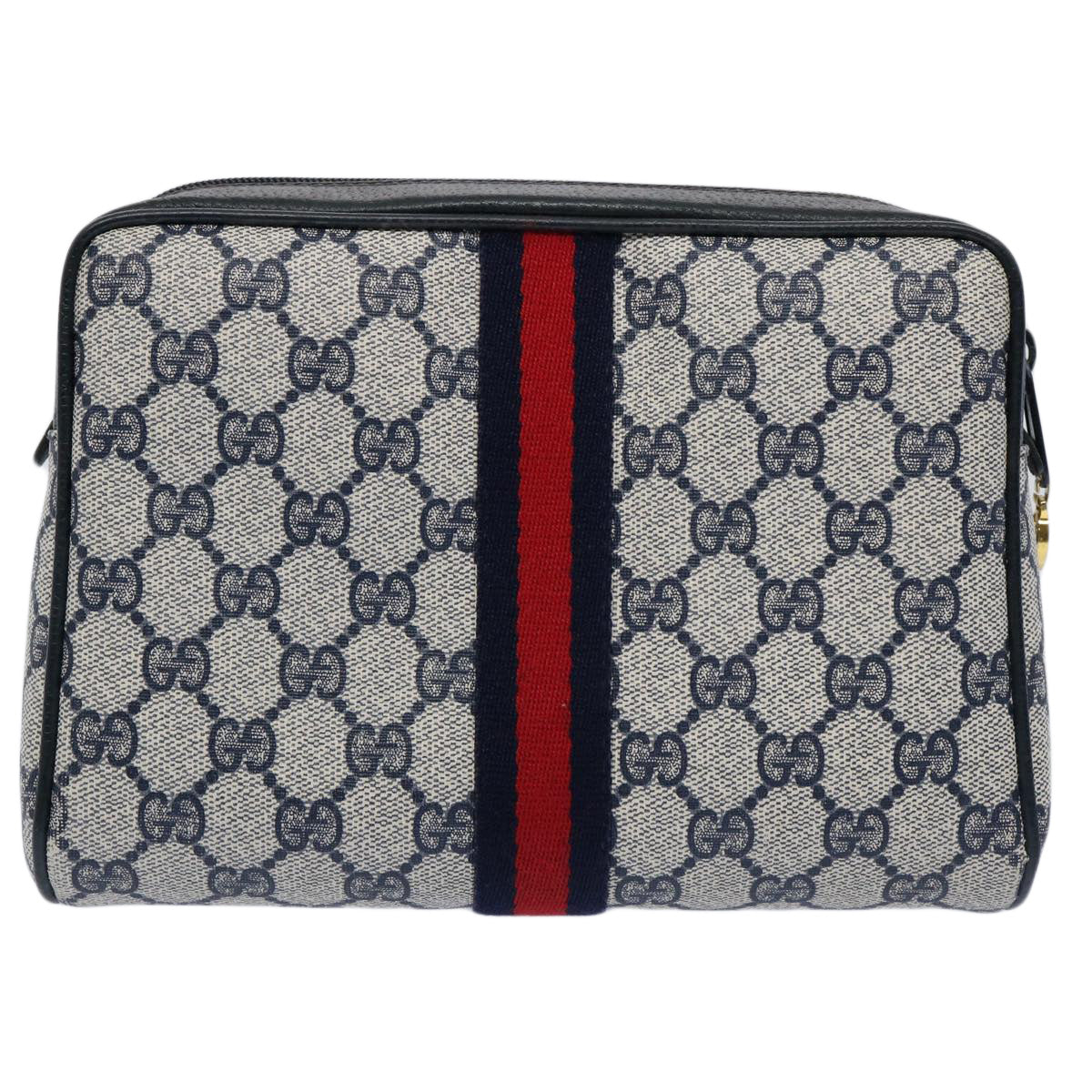 GUCCI GG Supreme Sherry Line Clutch Bag PVC Leather Red Navy 010 378 Auth am5423 - 0