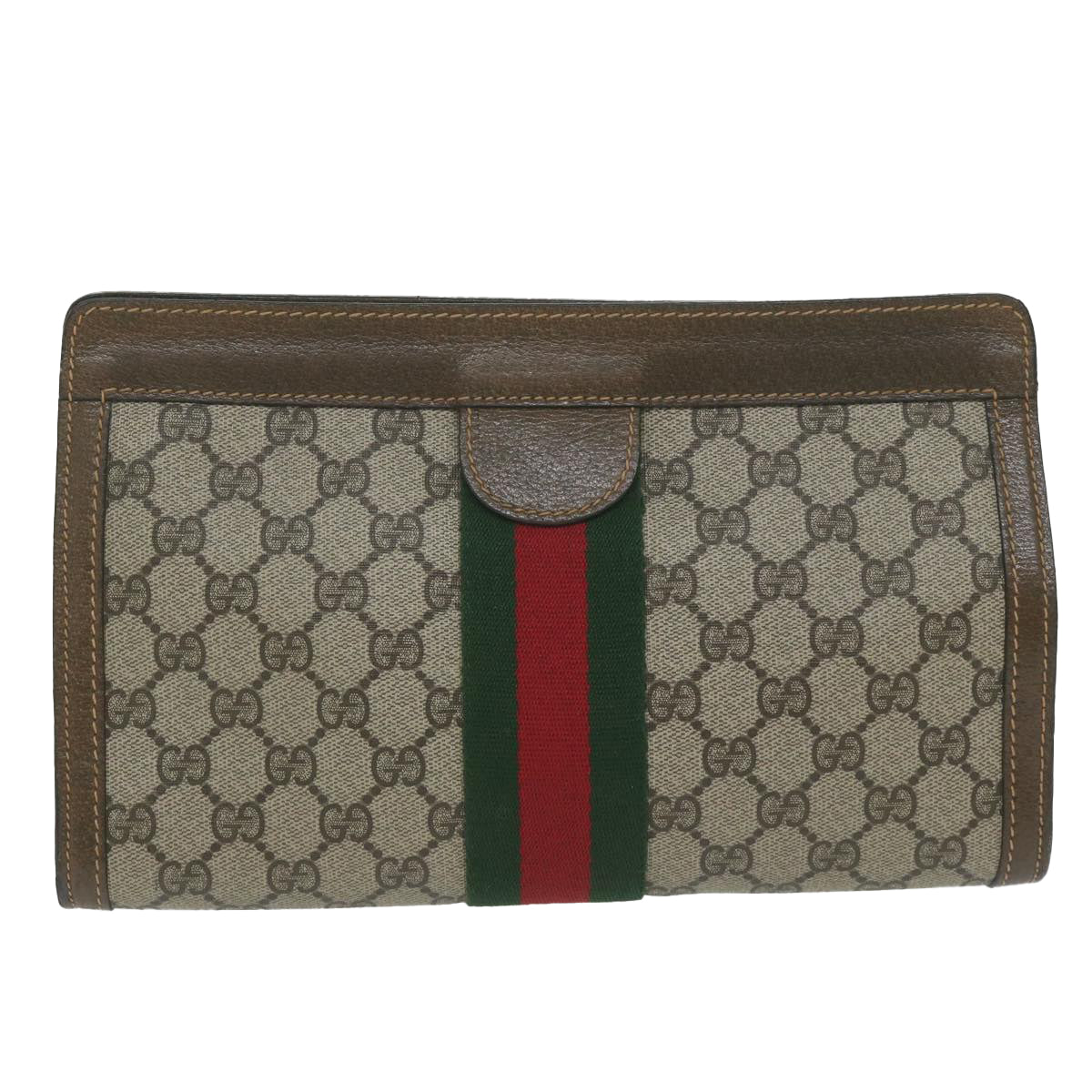 GUCCI GG Supreme Web Sherry Line Clutch Bag Beige Red 64 014 2125 28 Auth am5424 - 0