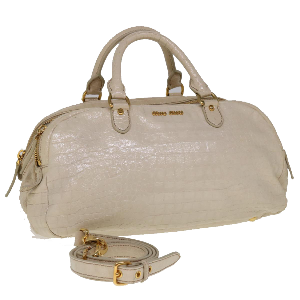 Miu Miu Hand Bag Patent leather 2way White Auth am5440