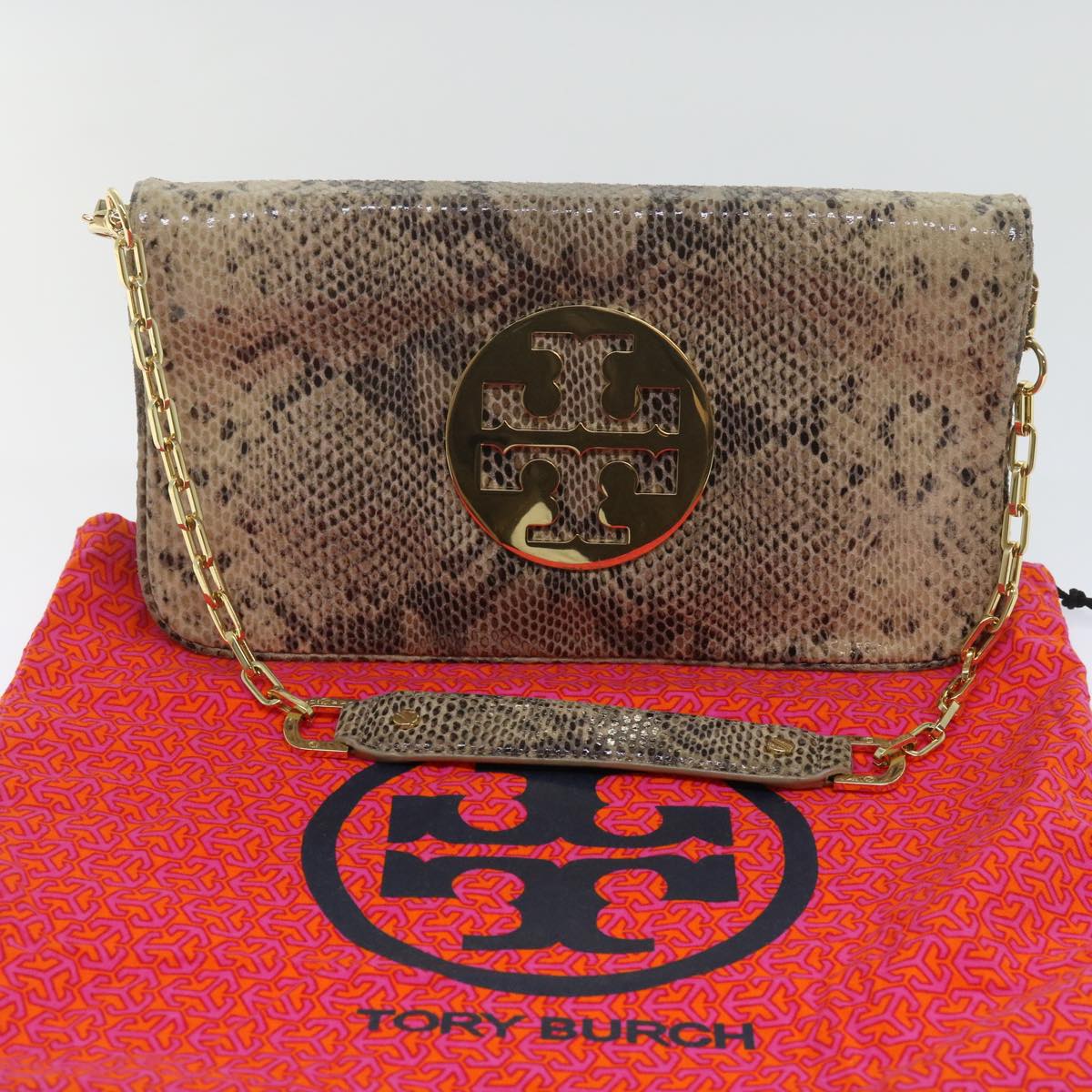 TORY BURCH Chain Shoulder Bag Suede Beige Auth am5441
