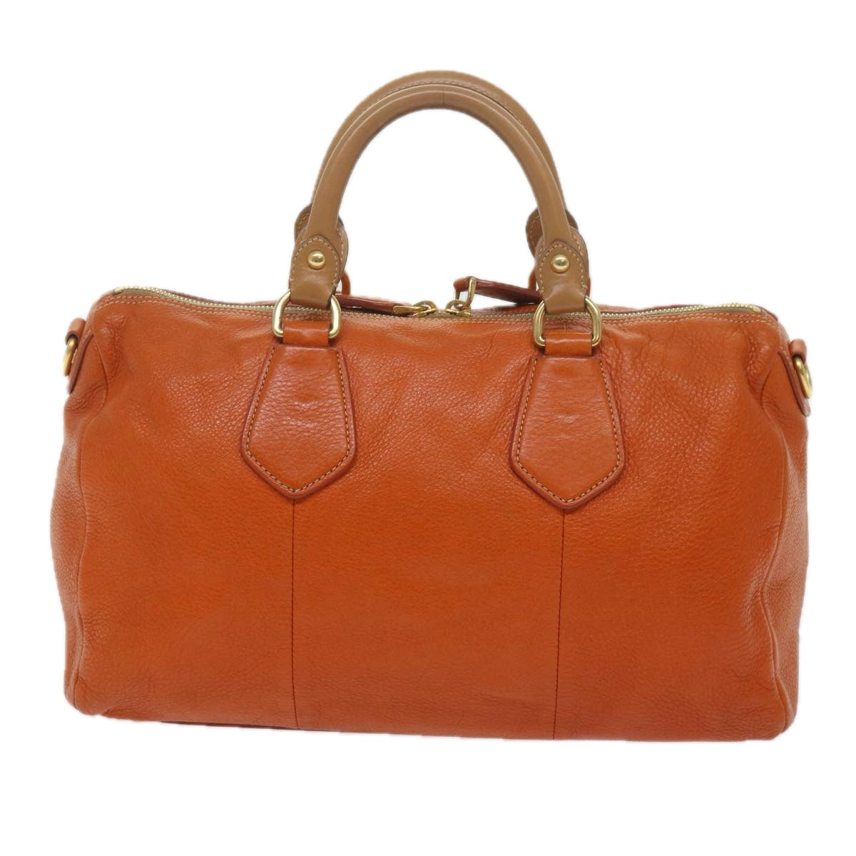 PRADA Hand Bag Leather Orange Auth am5447