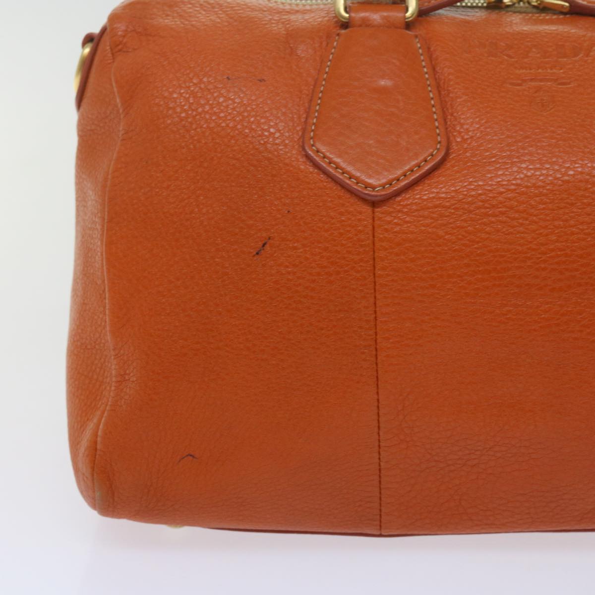 PRADA Hand Bag Leather Orange Auth am5447 - 0