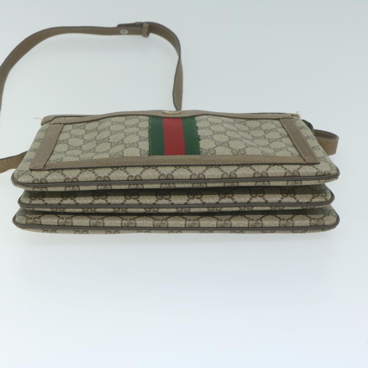 GUCCI GG Canvas Sherry Line Shoulder Bag PVC Beige Green Red Auth am5452