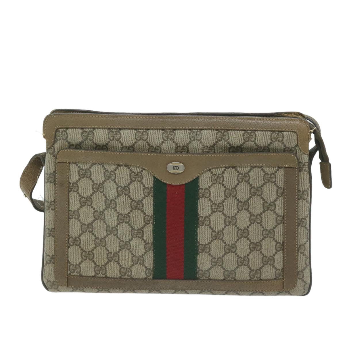 GUCCI GG Canvas Sherry Line Shoulder Bag PVC Beige Green Red Auth am5452 - 0