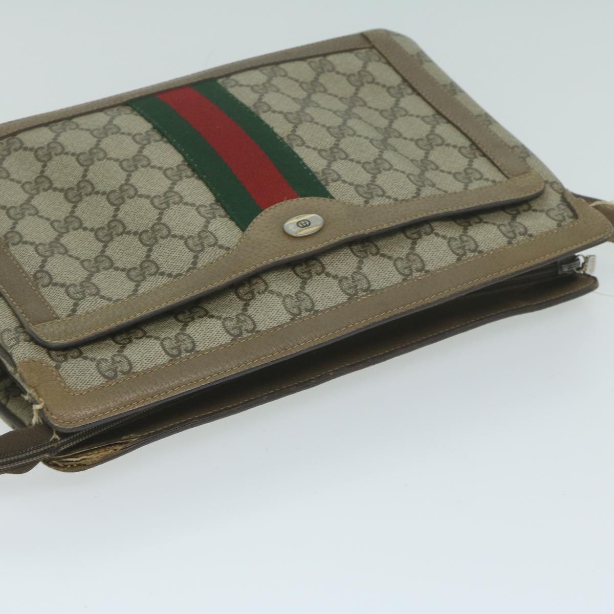 GUCCI GG Canvas Sherry Line Shoulder Bag PVC Beige Green Red Auth am5452