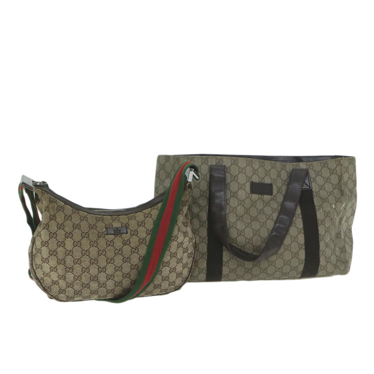 GUCCI GG Canvas Web Sherry Line Shoulder Bag Coated Canvas 3Set Auth am5453