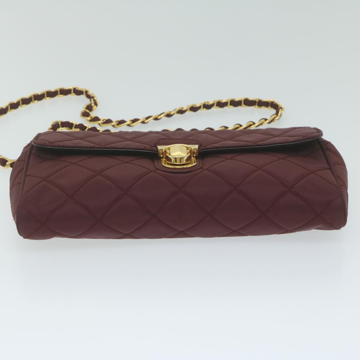 PRADA Quilted Chain Shoulder Bag Nylon Red Auth am5477