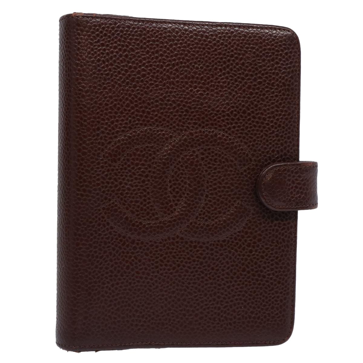 CHANEL COCO Mark Day Planner Cover Caviar Skin Brown CC Auth am5500