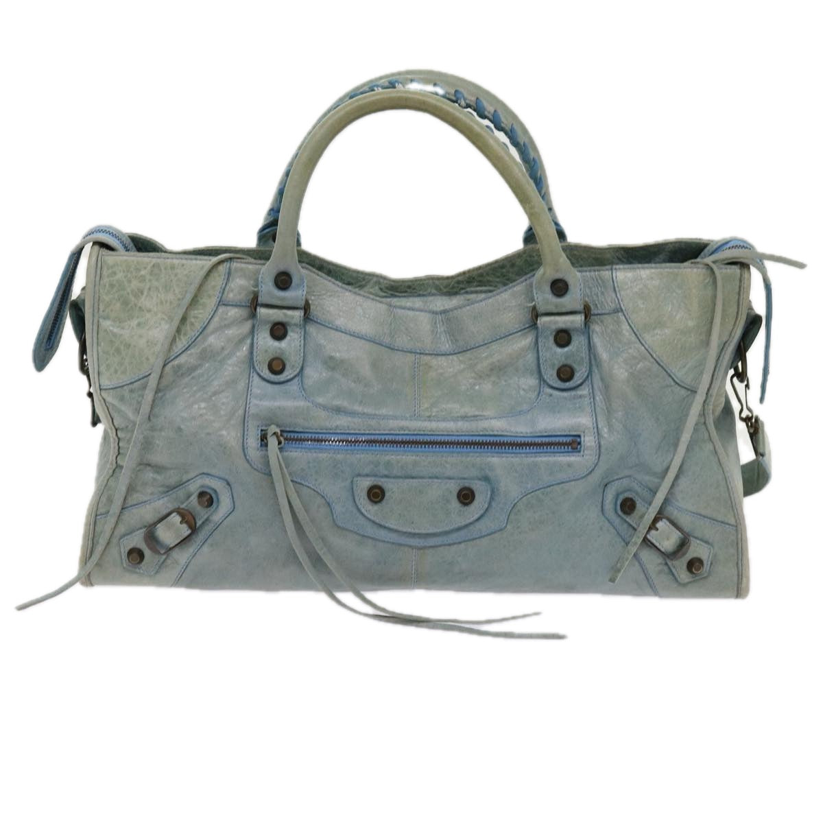 BALENCIAGA The Part Time Hand Bag Leather Blue 168028 Auth am5507