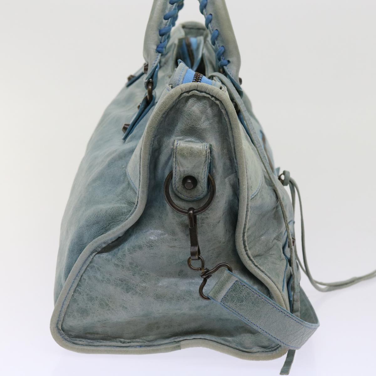 BALENCIAGA The Part Time Hand Bag Leather Blue 168028 Auth am5507