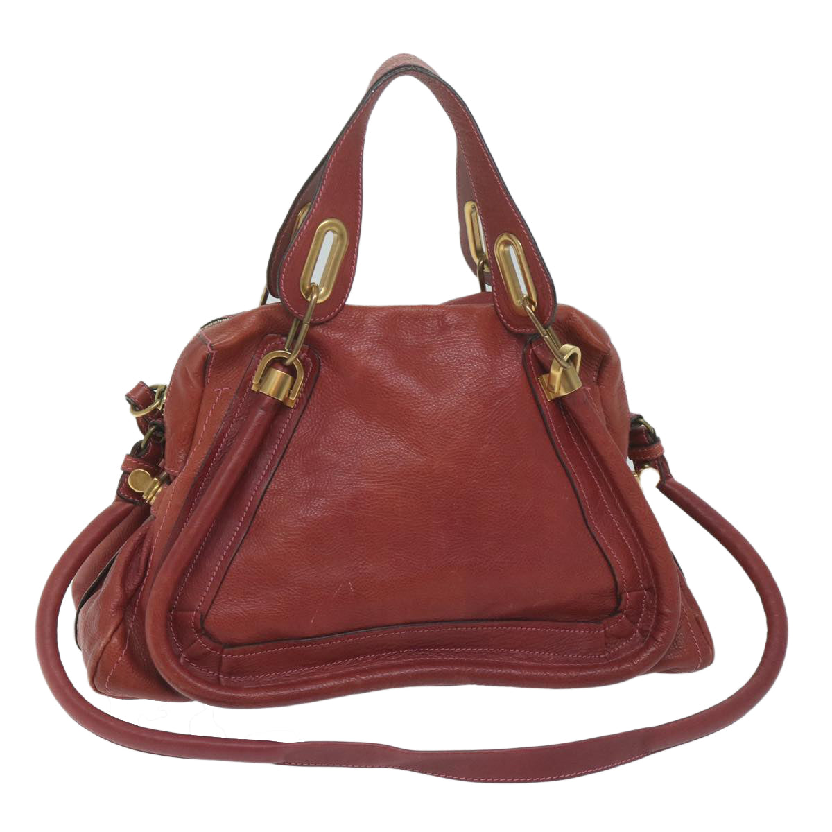 Chloe Paraty Hand Bag Leather Red Auth am5508