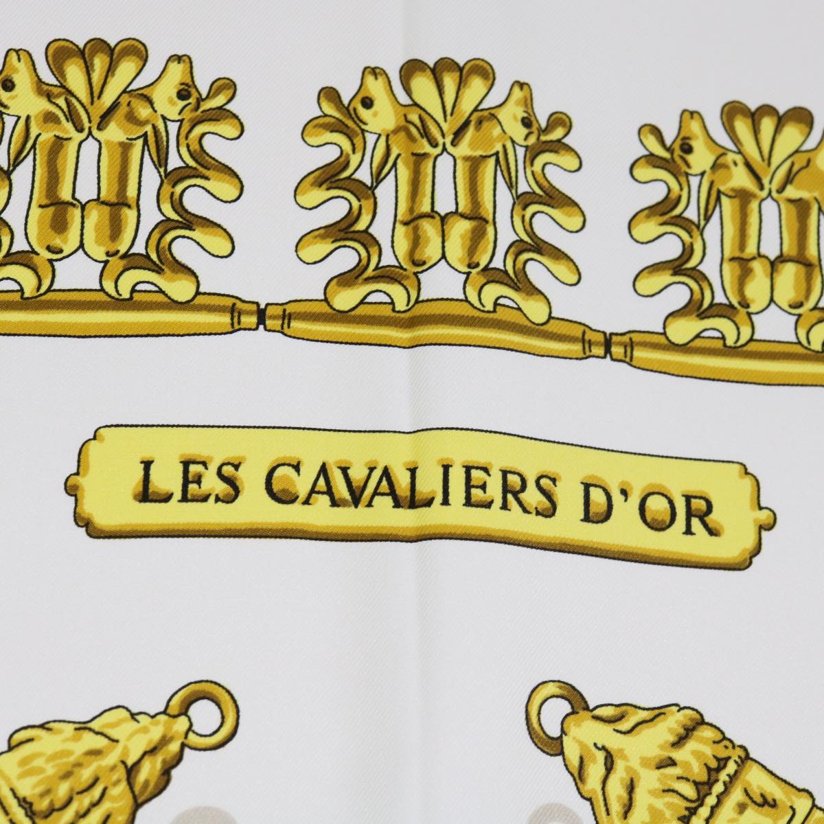 HERMES Carre 90 LES CAVALIERS DOR Scarf Silk Yellow Auth am5517