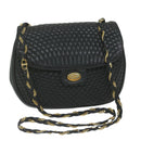 BALLY Quilted Chain Shoulder Bag Leather Black Auth am5550-1